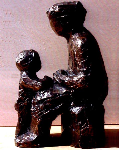 Grand-mère et enfant bronze - 26cm - 1960